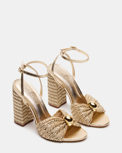 Steve Madden CHEYLA Gold Raffia Women's Block Heels