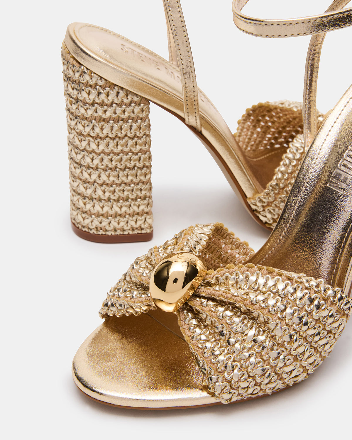 Steve Madden CHEYLA Gold Raffia Women's Block Heels