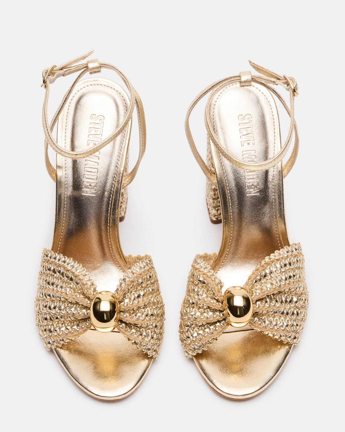 Steve Madden CHEYLA Gold Raffia Women's Block Heels