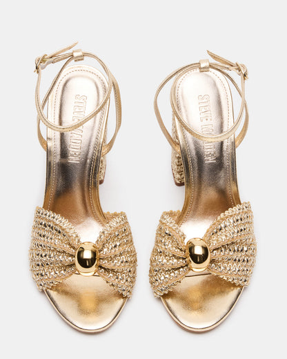 Steve Madden CHEYLA Gold Raffia Women's Block Heels