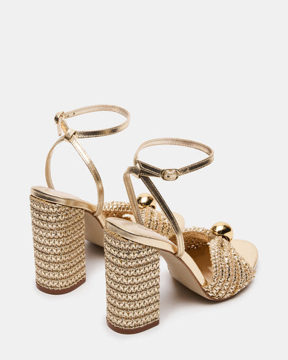 Steve Madden CHEYLA Gold Raffia Women's Block Heels