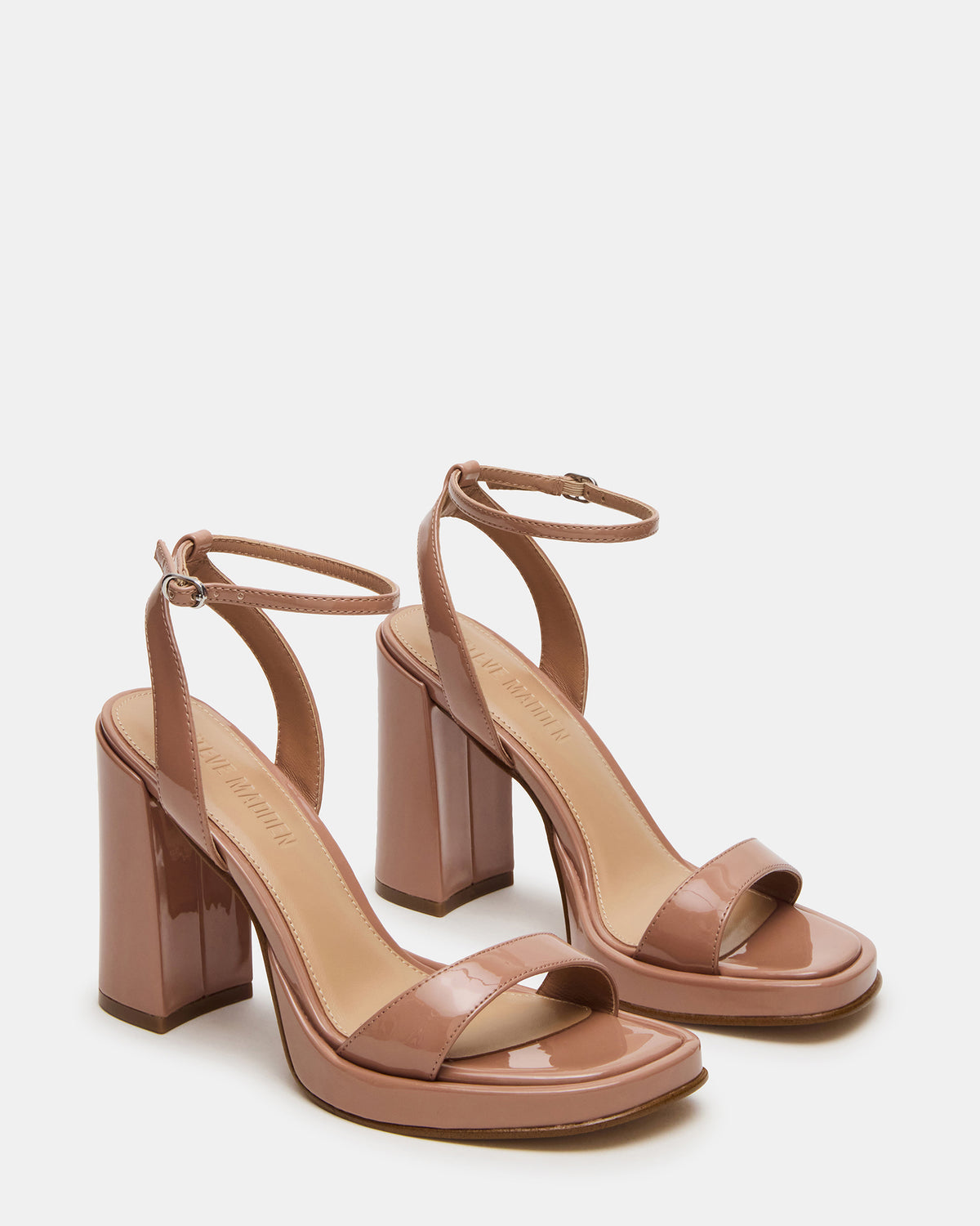 Steve Madden SULLIVAN Blush Patent Square-Toe Strappy Heel | Women's Heels