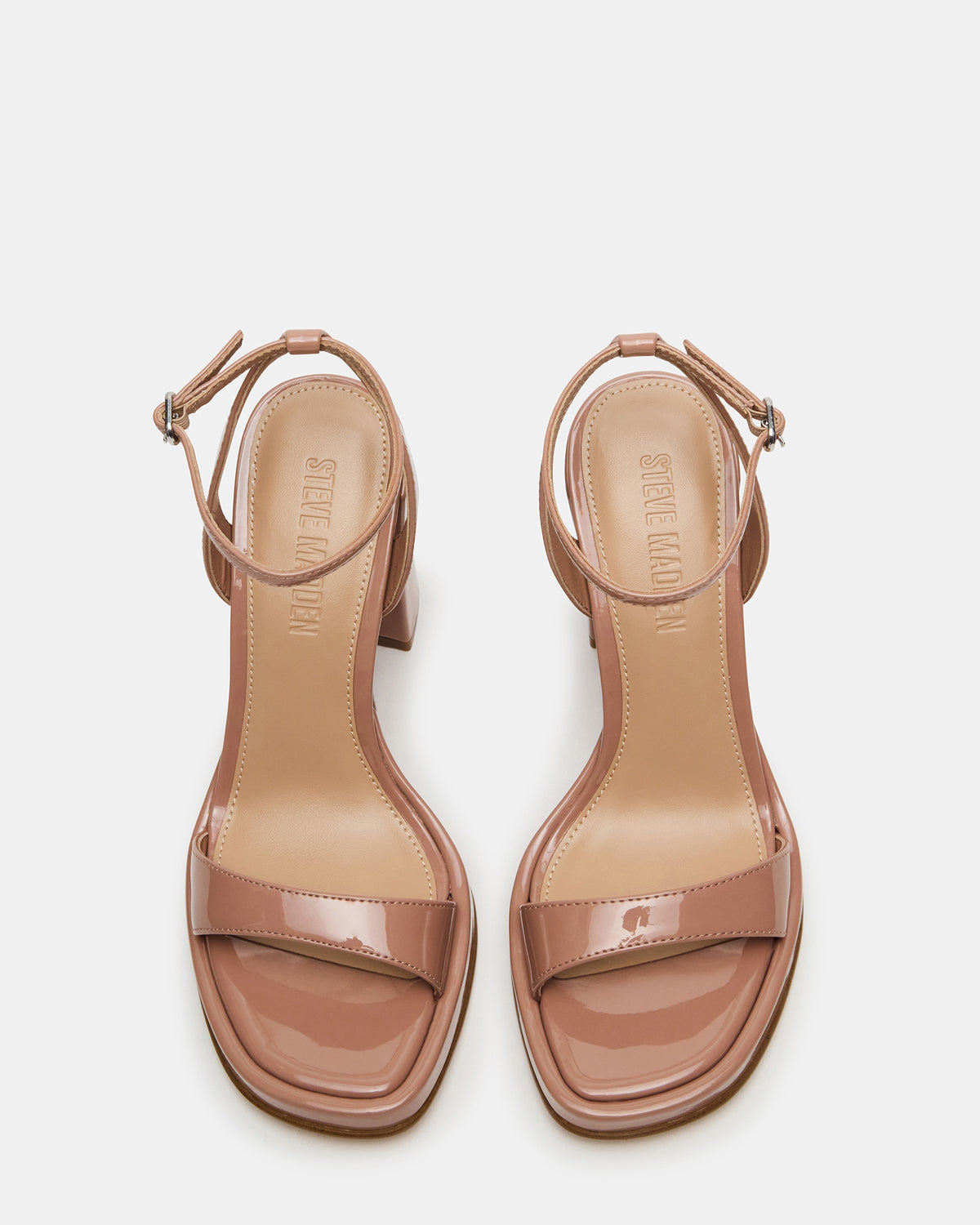 Steve Madden SULLIVAN Blush Patent Square-Toe Strappy Heel | Women's Heels