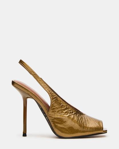 Steve Madden LUCIAN Olive Crinkle Patent Square-Toe Peep-Toe Slingback Women's Heel
