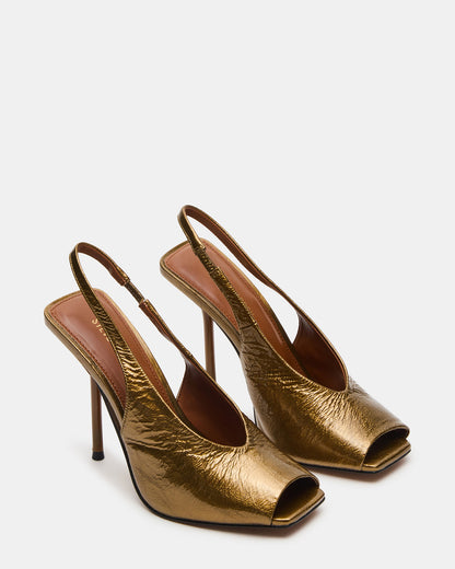 Steve Madden LUCIAN Olive Crinkle Patent Square-Toe Peep-Toe Slingback Women's Heel