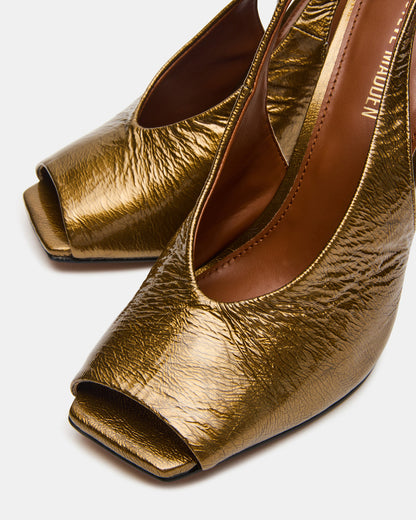 Steve Madden LUCIAN Olive Crinkle Patent Square-Toe Peep-Toe Slingback Women's Heel