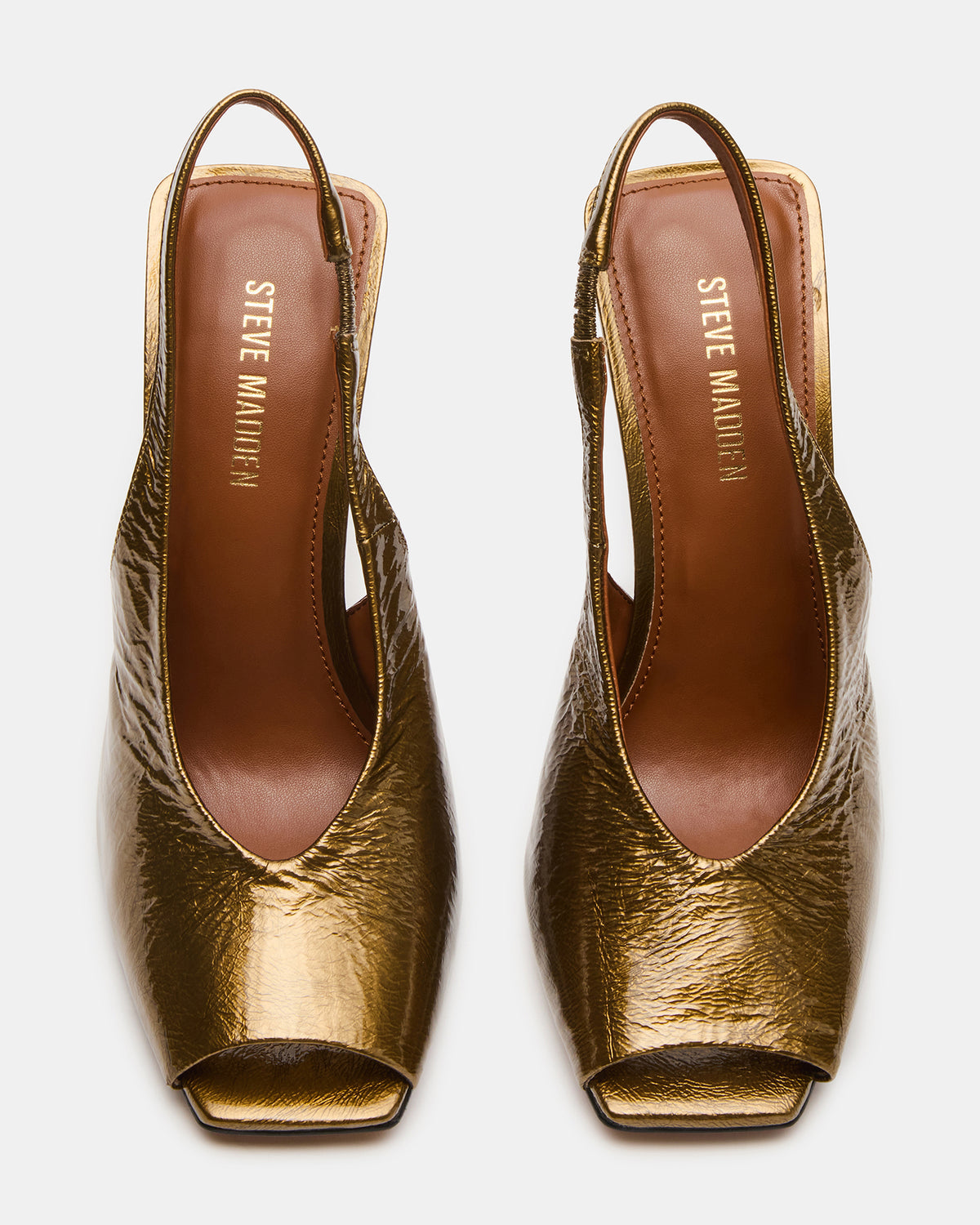 Steve Madden LUCIAN Olive Crinkle Patent Square-Toe Peep-Toe Slingback Women's Heel