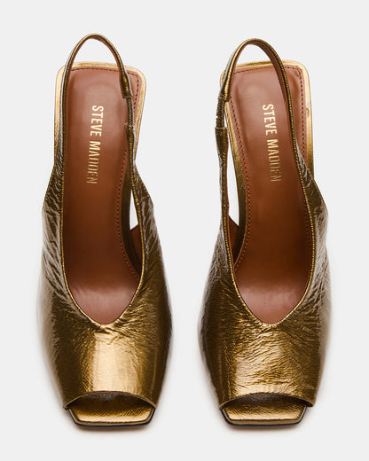 Steve Madden LUCIAN Olive Crinkle Patent Square-Toe Peep-Toe Slingback Women's Heel