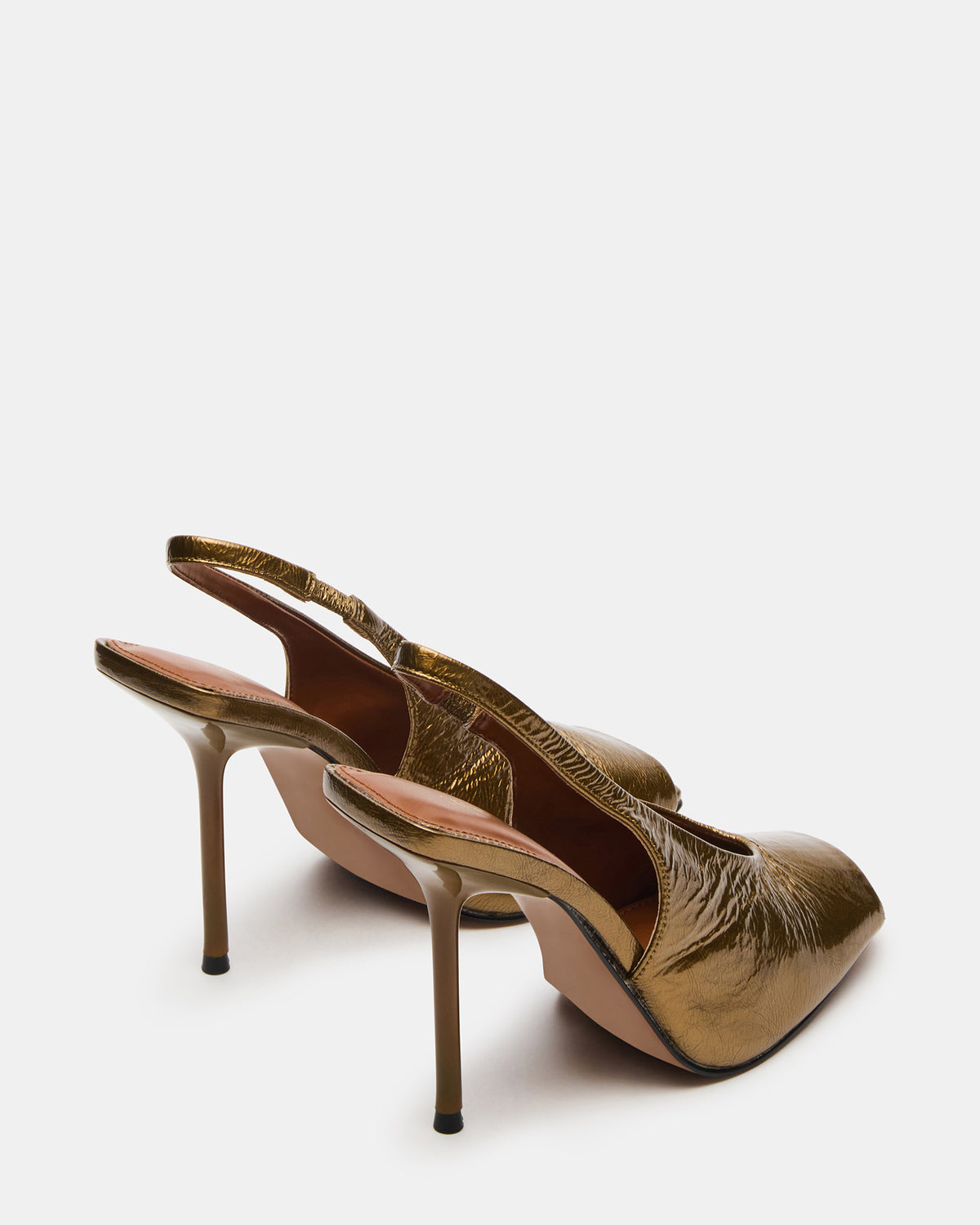 Steve Madden LUCIAN Olive Crinkle Patent Square-Toe Peep-Toe Slingback Women's Heel
