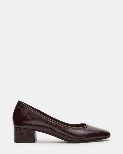 Steve Madden MOLLIE Espresso Patent Ballet Block Heels
