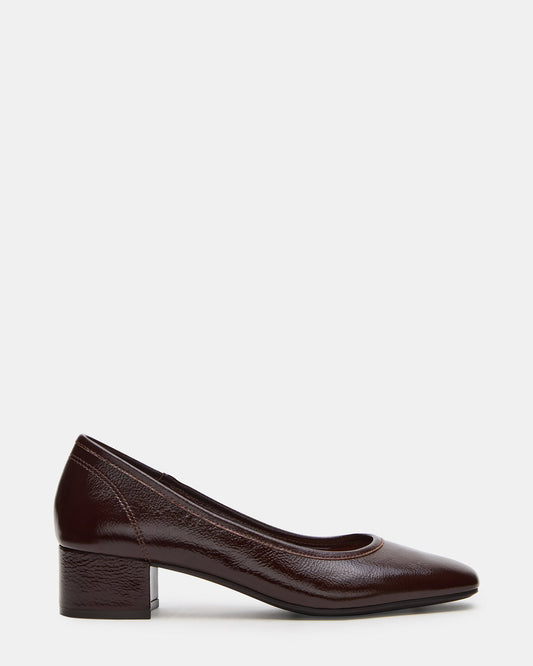Steve Madden MOLLIE Espresso Patent Ballet Block Heels