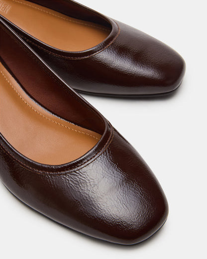 Steve Madden MOLLIE Espresso Patent Ballet Block Heels