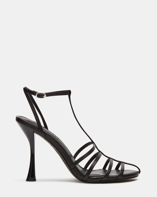 Steve Madden TILDAH Black Leather Strappy Rounded Toe Women's Heel