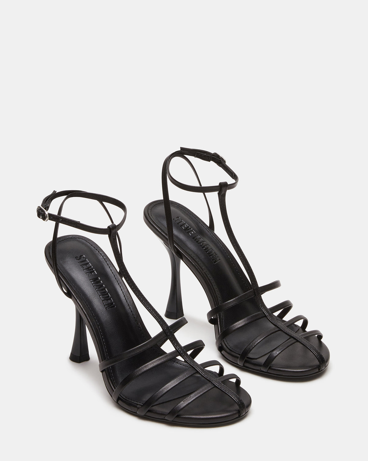 Steve Madden TILDAH Black Leather Strappy Rounded Toe Women's Heel