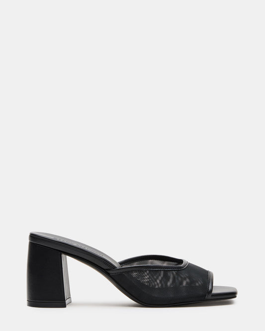 Steve Madden MADAME Black Square-Toe Mesh Mule Women's Heel