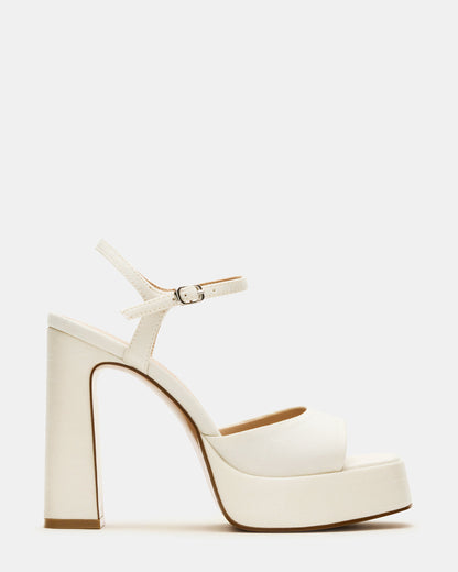 Steve Madden LINADRA Ivory Satin Women's Platform Square-Toe Strappy Heel