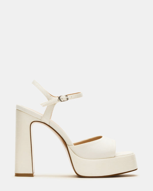 Steve Madden LINADRA Ivory Satin Women's Platform Square-Toe Strappy Heel