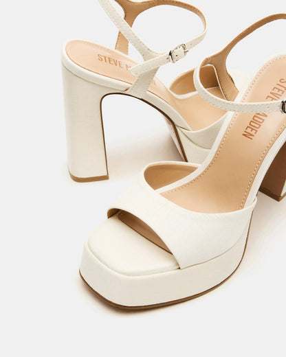 Steve Madden LINADRA Ivory Satin Women's Platform Square-Toe Strappy Heel