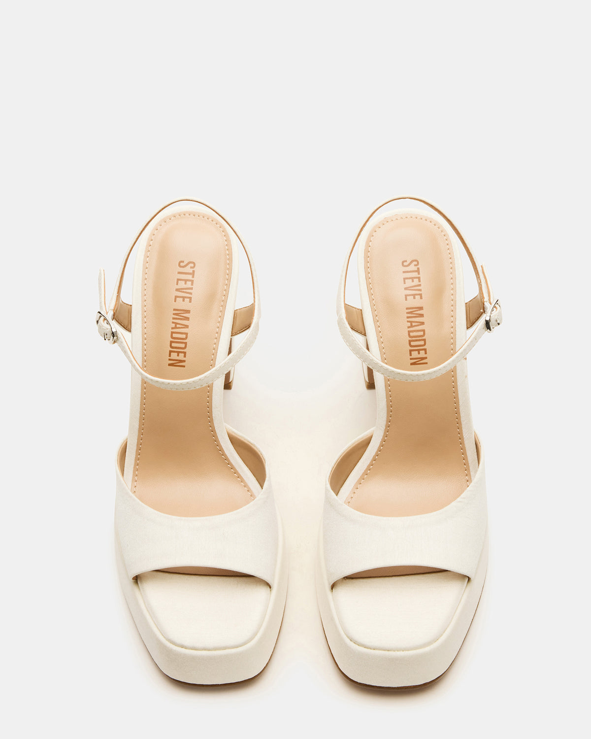 Steve Madden LINADRA Ivory Satin Women's Platform Square-Toe Strappy Heel
