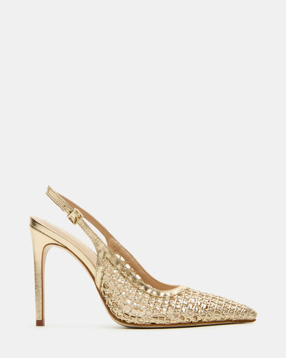 Steve Madden REYES Woven Gold Slingback Stiletto Pointed-Toe Pump Women's Heel