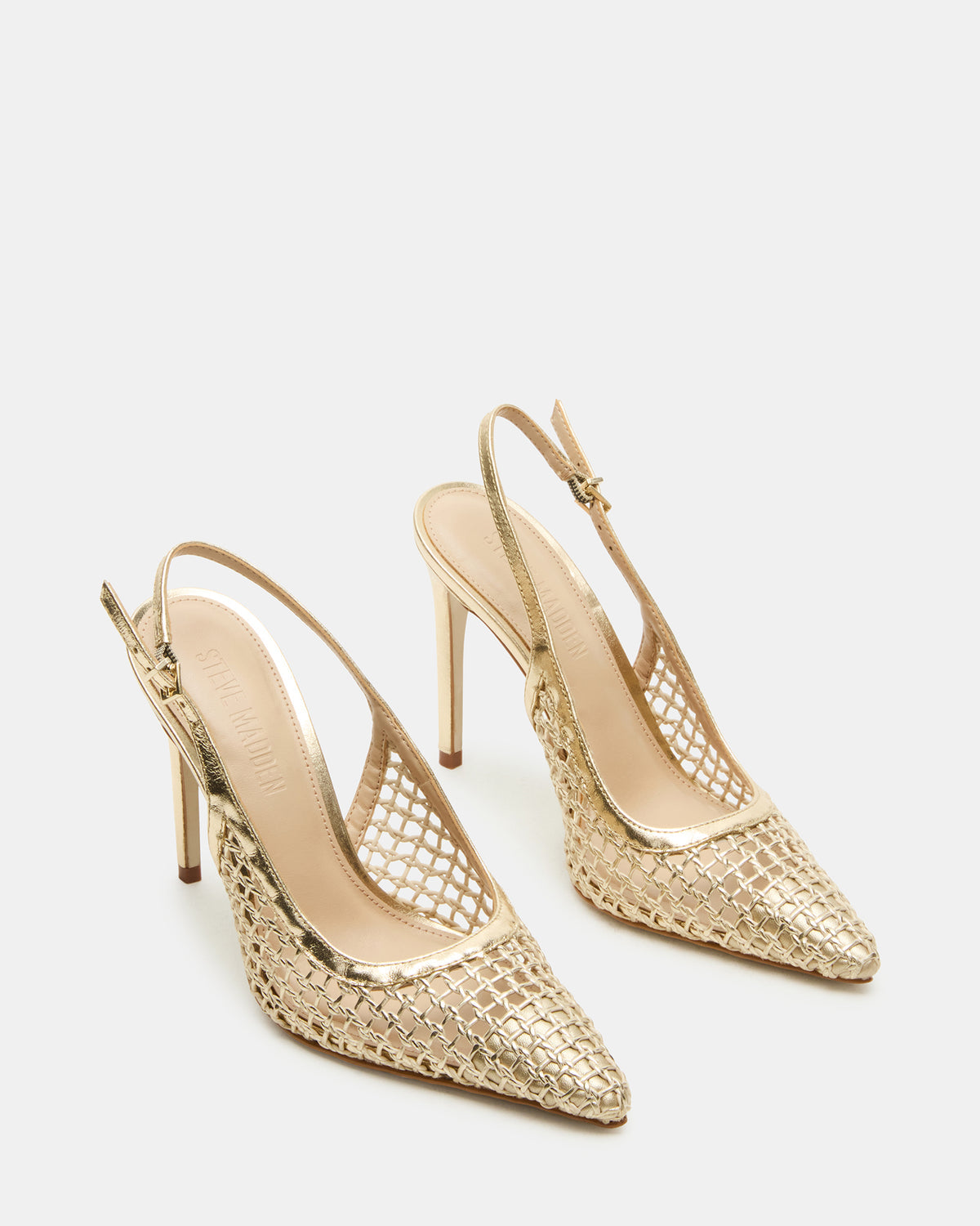 Steve Madden REYES Woven Gold Slingback Stiletto Pointed-Toe Pump Women's Heel
