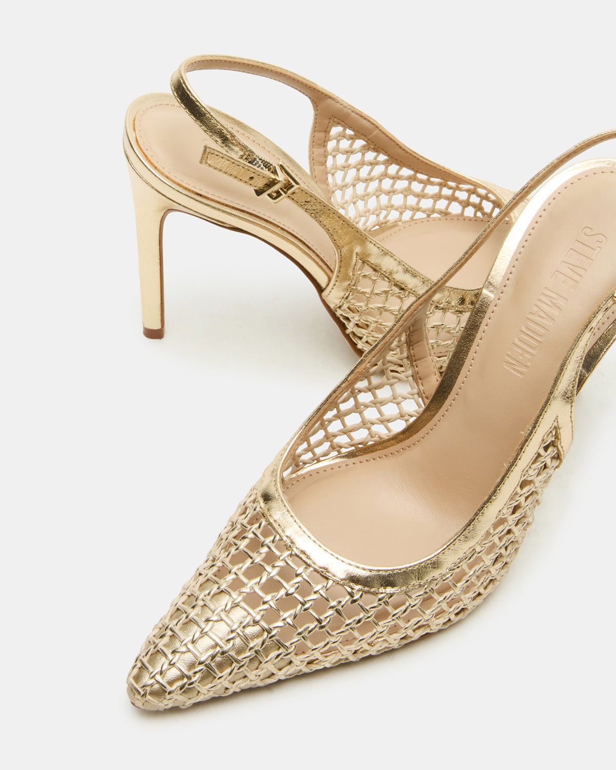 Steve Madden REYES Woven Gold Slingback Stiletto Pointed-Toe Pump Women's Heel