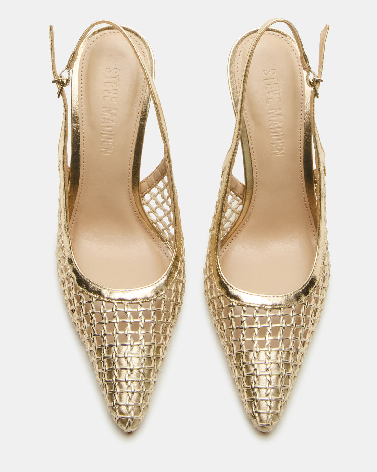 Steve Madden REYES Woven Gold Slingback Stiletto Pointed-Toe Pump Women's Heel