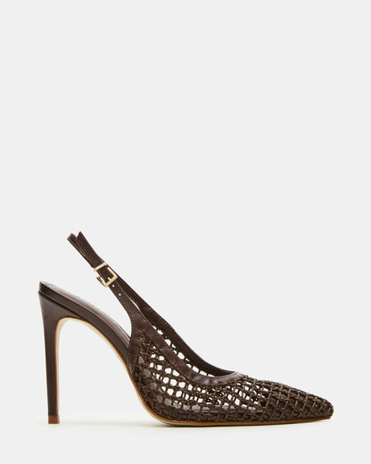 Steve Madden REYES Woven Brown Slingback Stiletto Pointed-Toe Pump Women's Heel