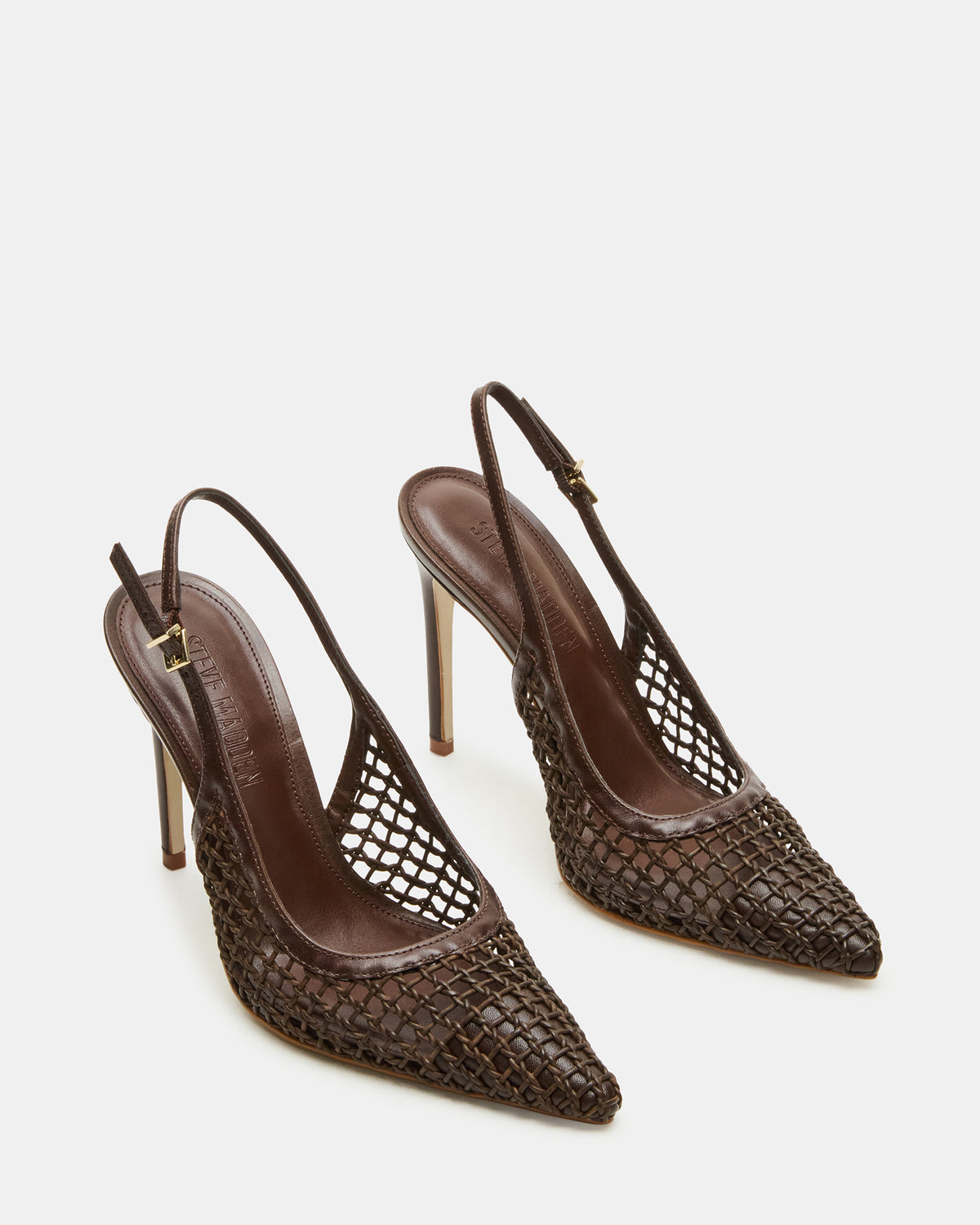 Steve Madden REYES Woven Brown Slingback Stiletto Pointed-Toe Pump Women's Heel