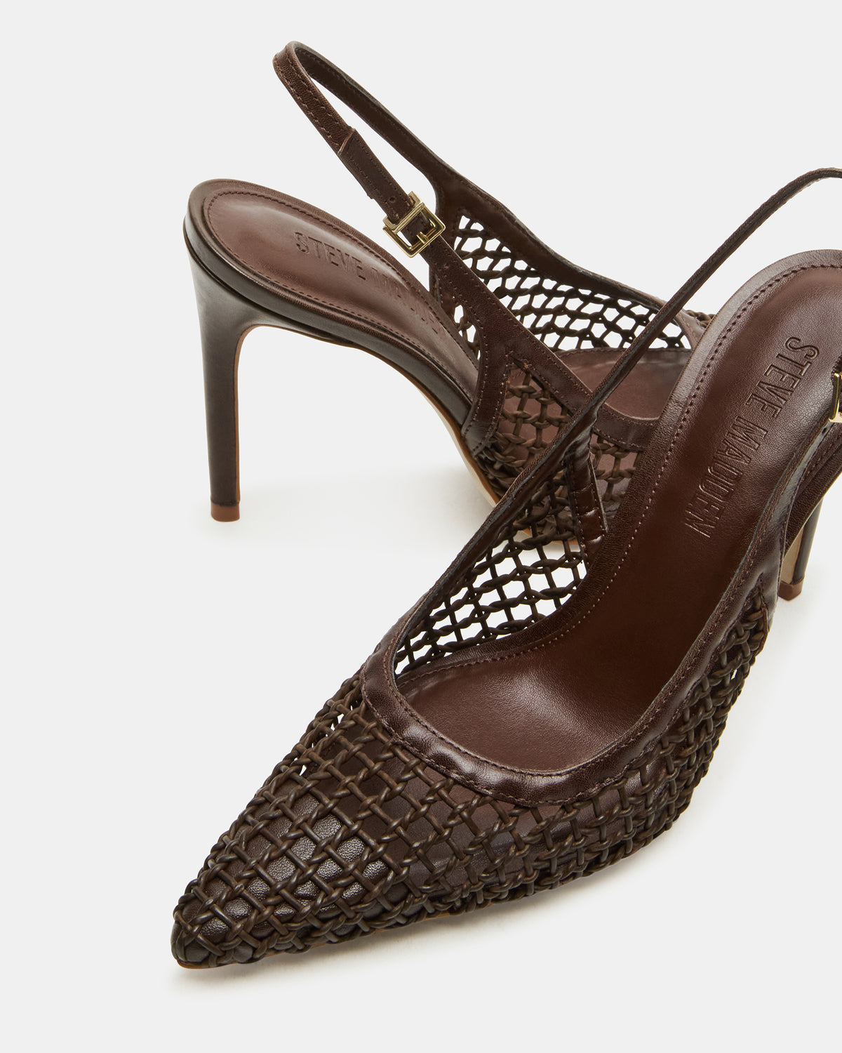 Steve Madden REYES Woven Brown Slingback Stiletto Pointed-Toe Pump Women's Heel