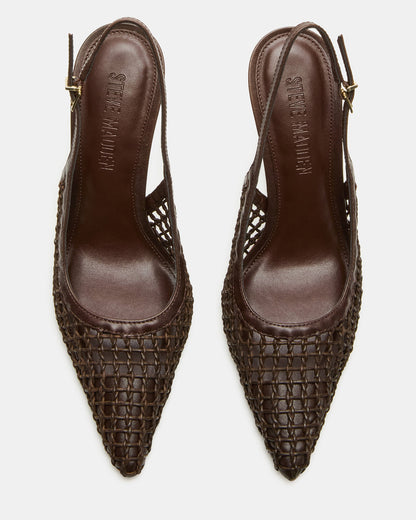 Steve Madden REYES Woven Brown Slingback Stiletto Pointed-Toe Pump Women's Heel