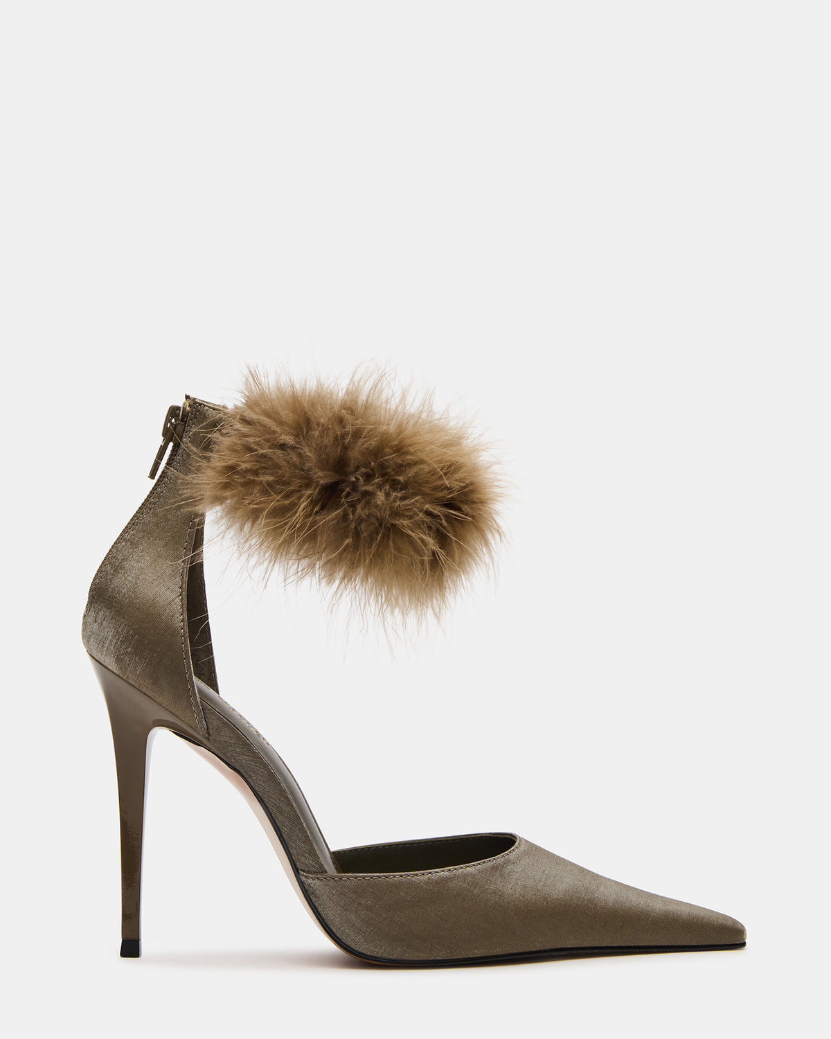 Steve Madden ELUSIVE Olive Satin Pointed-Toe Stiletto Pump Women's Heel