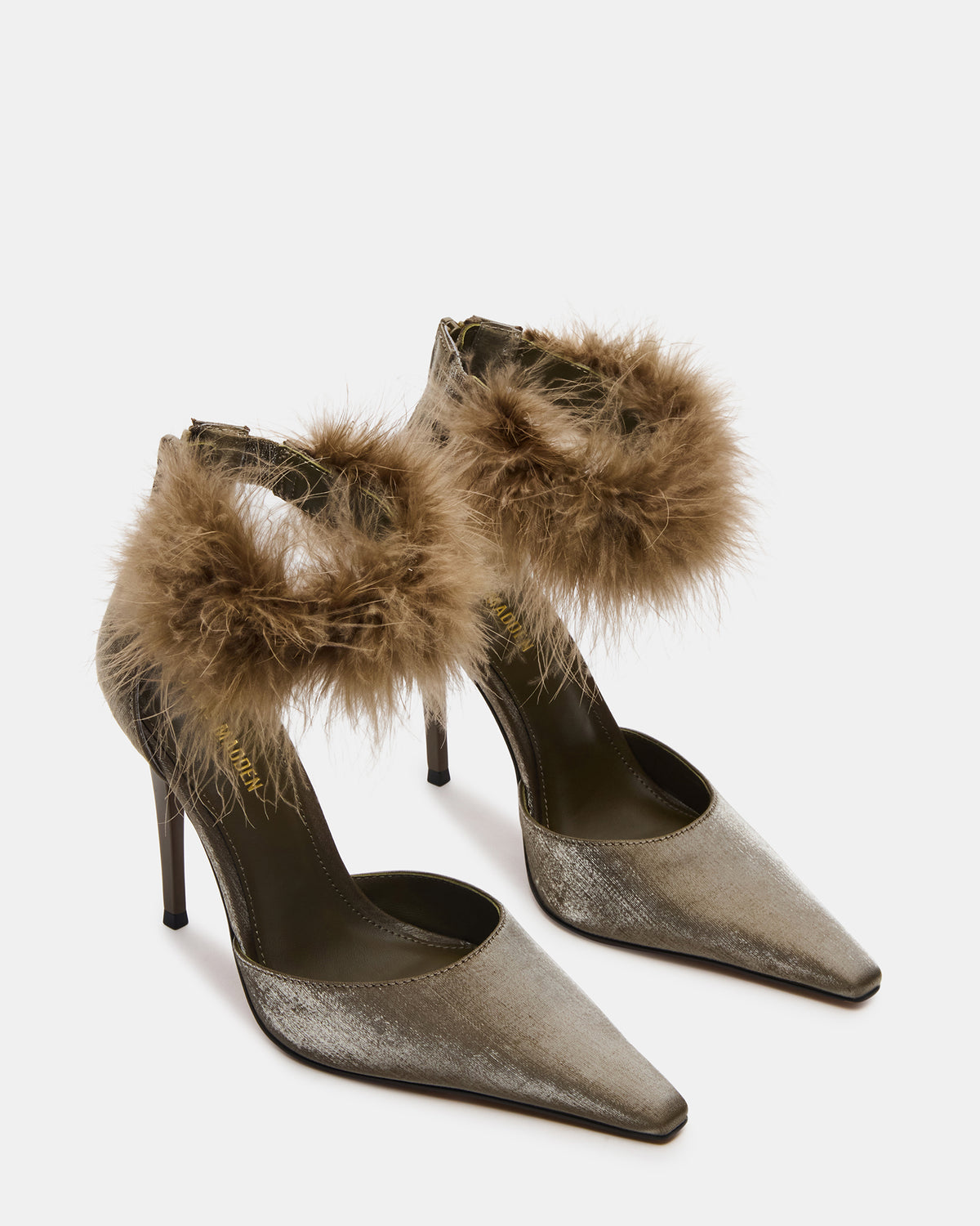 Steve Madden ELUSIVE Olive Satin Pointed-Toe Stiletto Pump Women's Heel