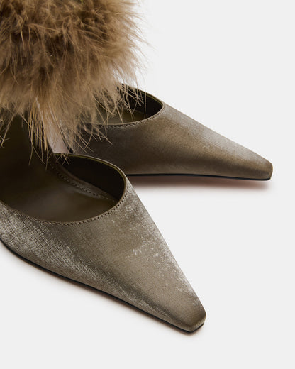 Steve Madden ELUSIVE Olive Satin Pointed-Toe Stiletto Pump Women's Heel