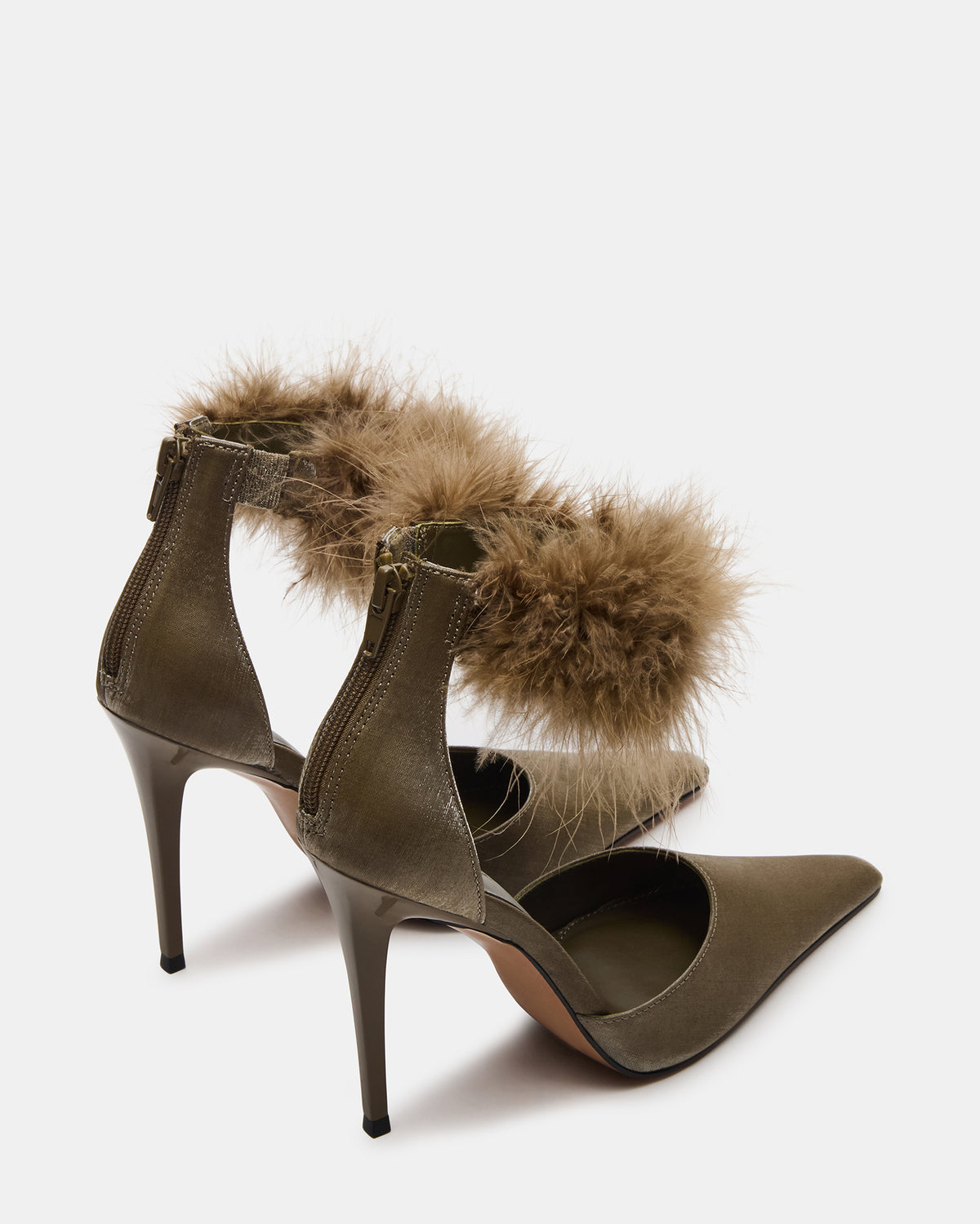 Steve Madden ELUSIVE Olive Satin Pointed-Toe Stiletto Pump Women's Heel