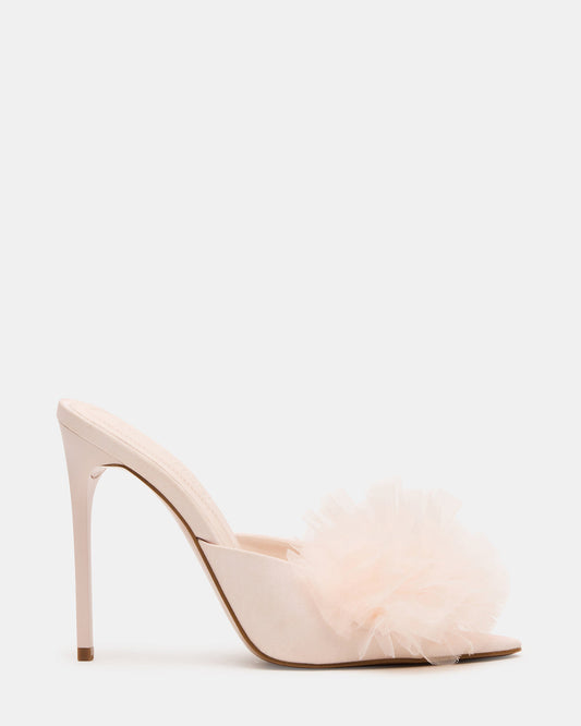 Steve Madden AFFINITY Tulle Light Pink Pointed-Toe Stiletto Mule Women's Heel