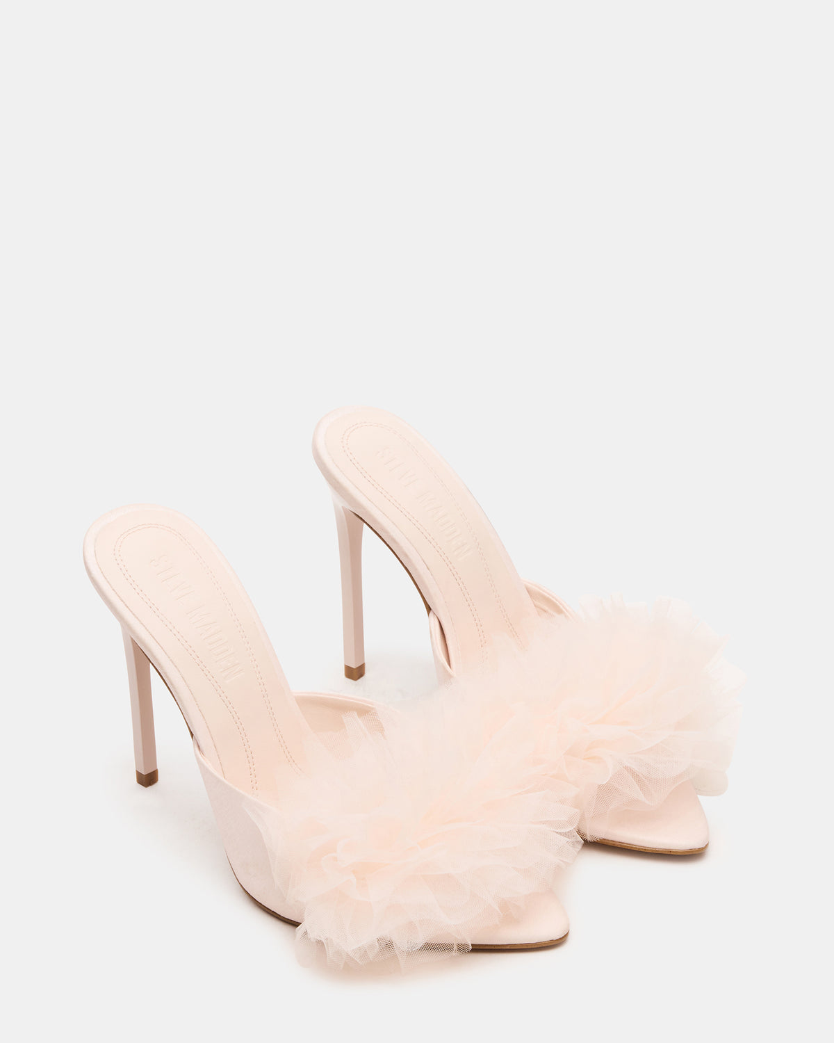 Steve Madden AFFINITY Tulle Light Pink Pointed-Toe Stiletto Mule Women's Heel