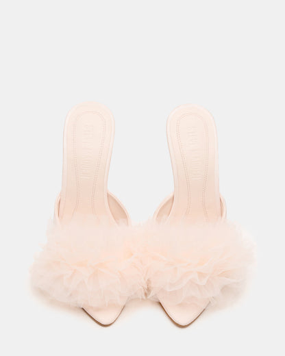Steve Madden AFFINITY Tulle Light Pink Pointed-Toe Stiletto Mule Women's Heel