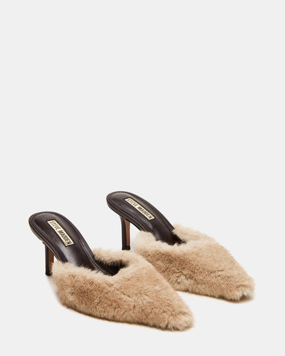 Steve Madden ALEXI Faux Fur Tan Pointed-Toe Mule Women's Heel