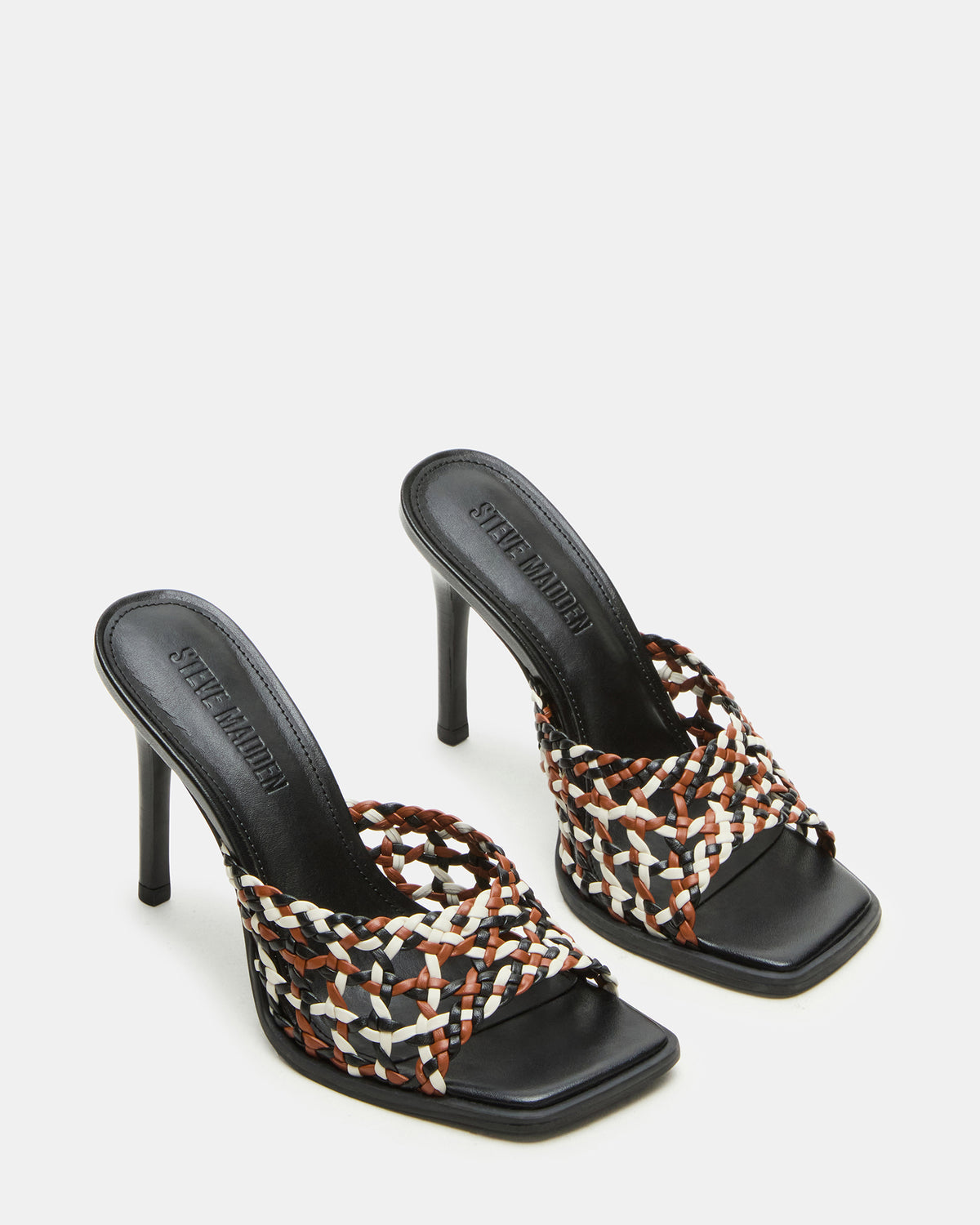 Steve Madden TIKKI Brown Multi Square-Toe Mule Stiletto Women's Heel