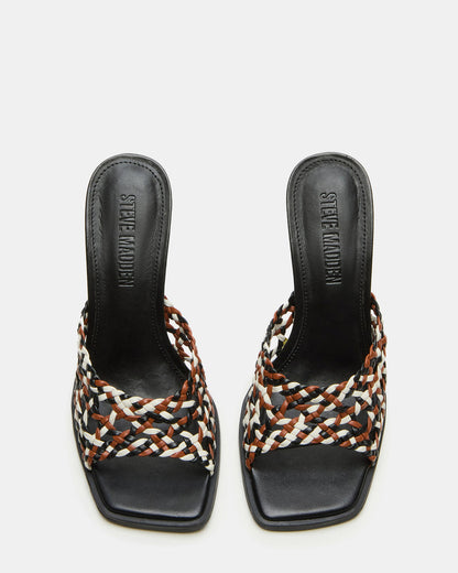 Steve Madden TIKKI Brown Multi Square-Toe Mule Stiletto Women's Heel