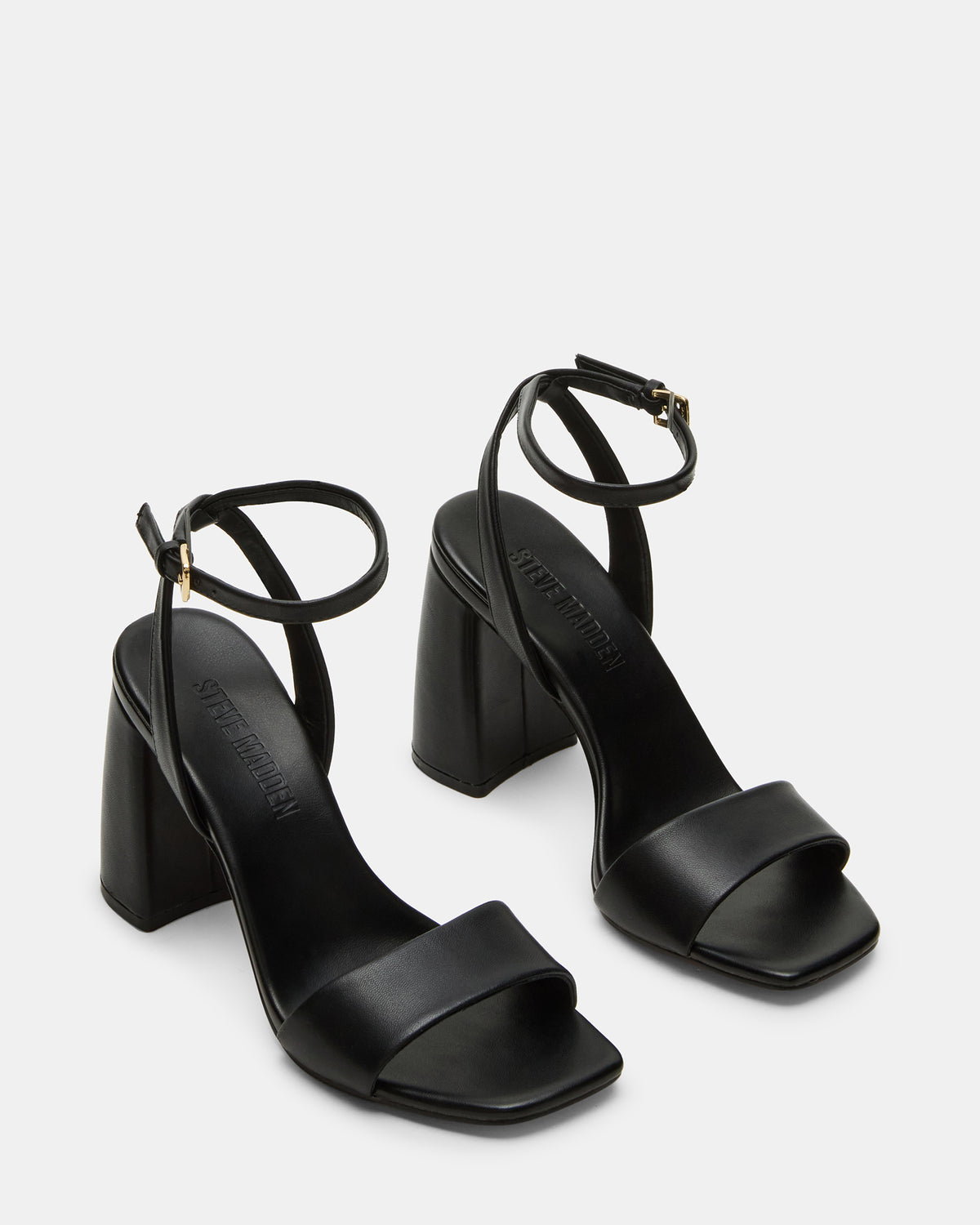 Steve Madden MESSA Black Leather Women's Square-Toe Block Heel