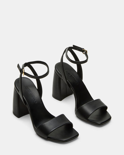 Steve Madden MESSA Black Leather Women's Square-Toe Block Heel