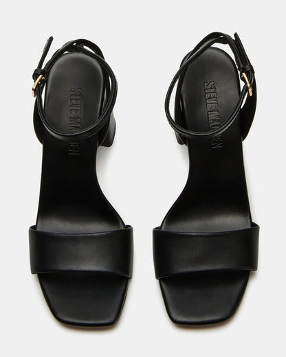 Steve Madden MESSA Black Leather Women's Square-Toe Block Heel