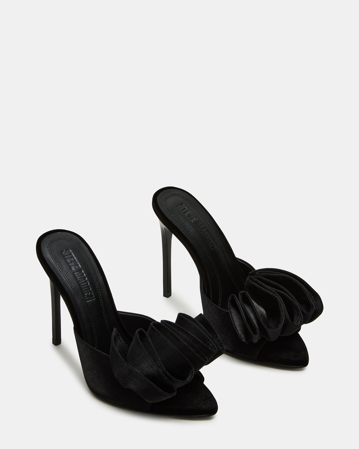 Steve Madden AFFINITY Black Satin Pointed-Toe Stiletto Mule Women's Heel