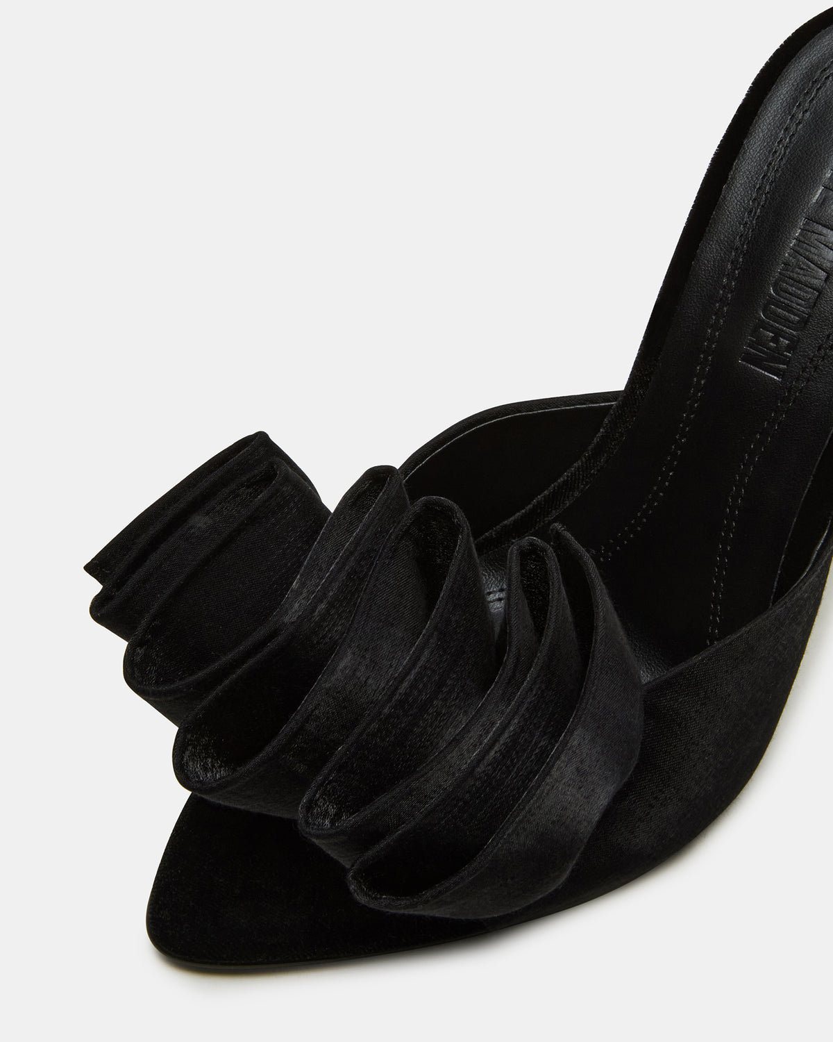 Steve Madden AFFINITY Black Satin Pointed-Toe Stiletto Mule Women's Heel