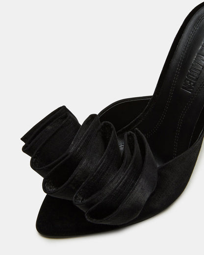 Steve Madden AFFINITY Black Satin Pointed-Toe Stiletto Mule Women's Heel