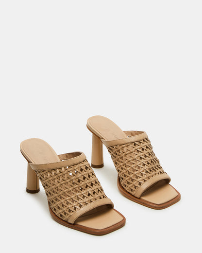 Steve Madden FRESCA Natural Woven Square-Toe Mule Women's Heel