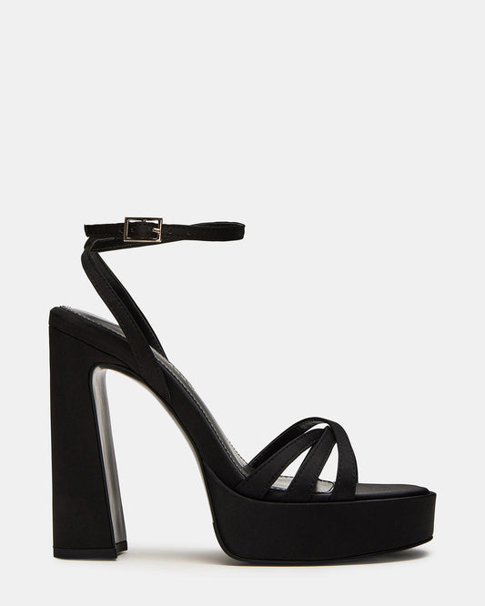 Steve Madden FLEET Black Strappy Platform Block Heel | Women's Heels