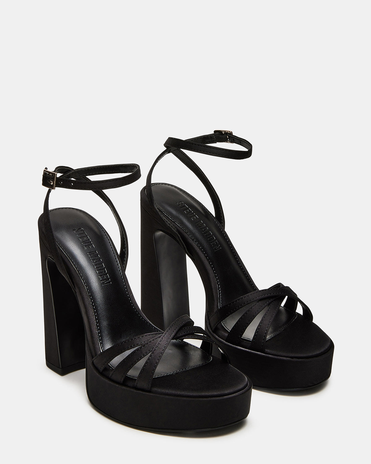 Steve Madden FLEET Black Strappy Platform Block Heel | Women's Heels
